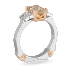 18ct Rose & White Gold 2.41ct Emerald Cut Cognac Diamond & Diamond Shoulder Ring