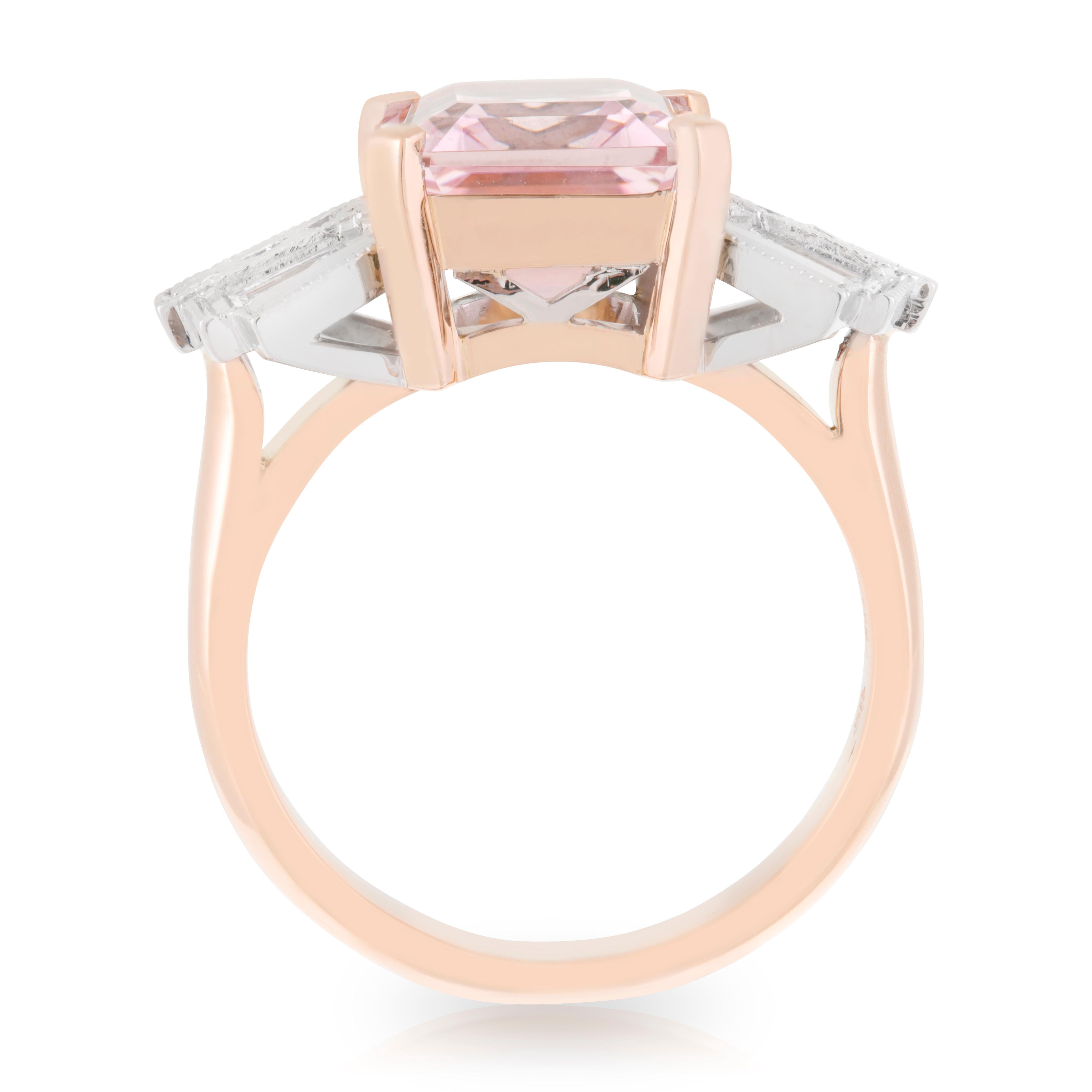 18ct Rose/White Gold 5.05ct Morganite and .38ct Diamond Art Deco Bow Ring In New Condition For Sale In Brisbane, QLD