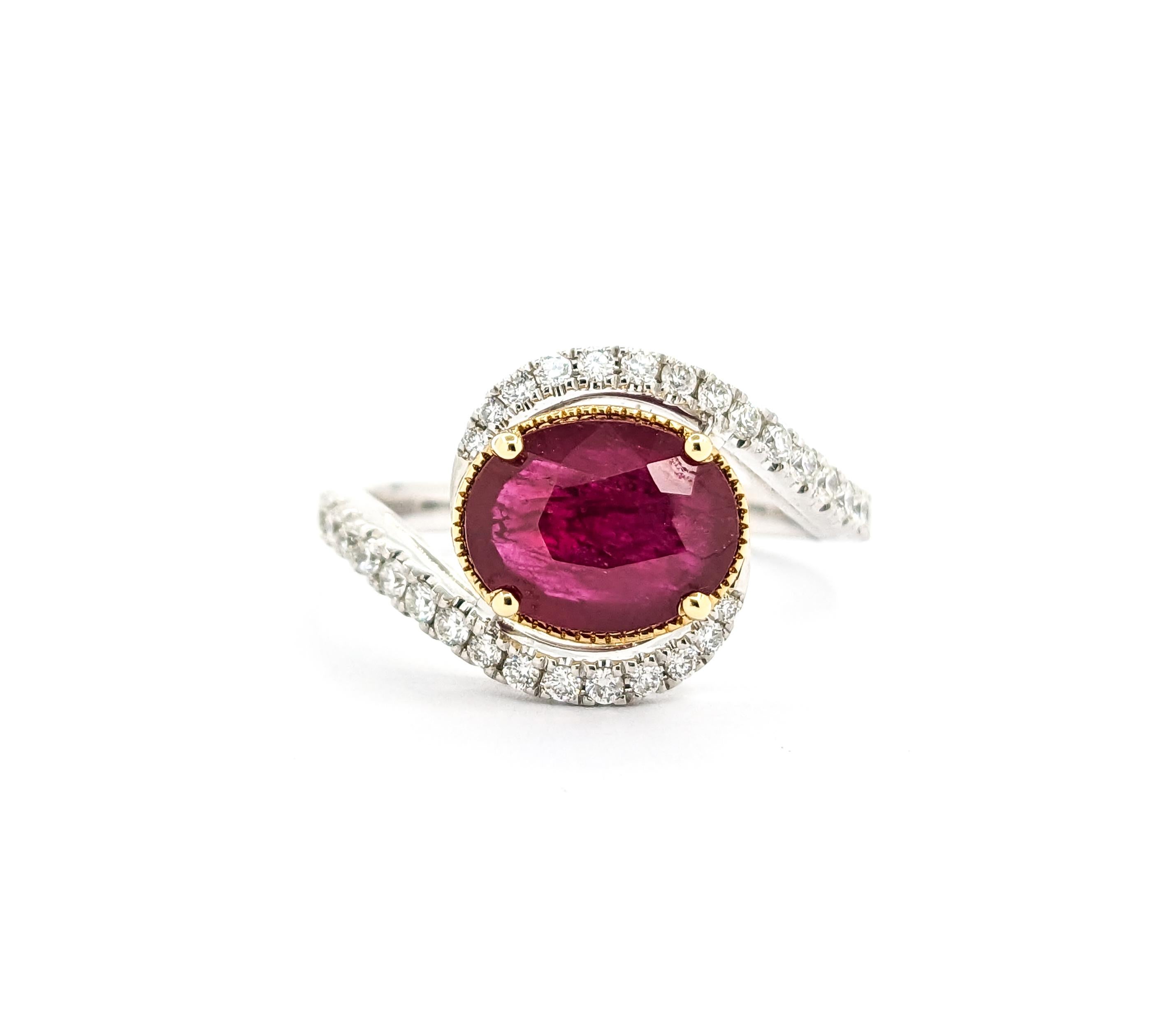 1.8ct Ruby & .34ctw Diamond Ring In Platinum

This exquisite ring is finely crafted in 950pt platinum, showcasing a stunning .34ctw of diamonds paired with a mesmerizing 1.8ctw oval ruby. The diamonds glitter with an SI2-I1 clarity and an H-I color,