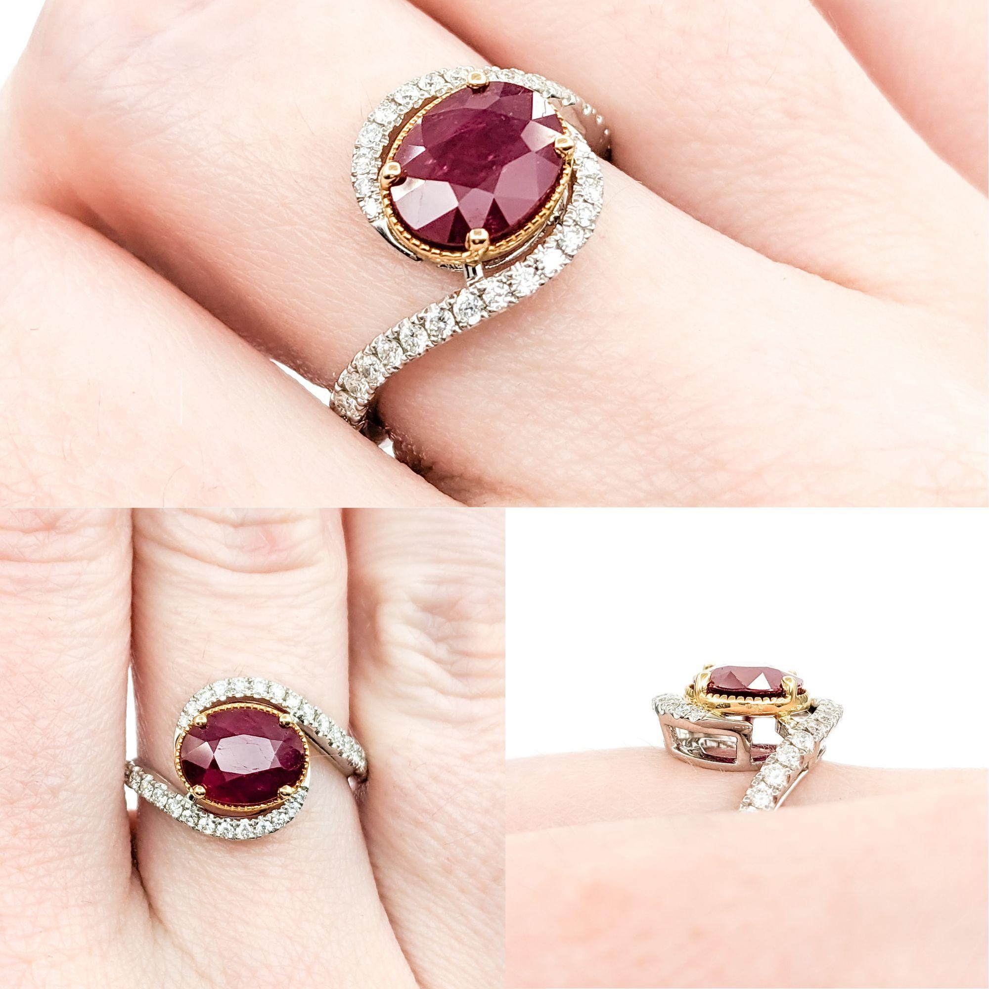 Contemporary 1.8ct Ruby & .34ctw Diamond Ring In Platinum For Sale