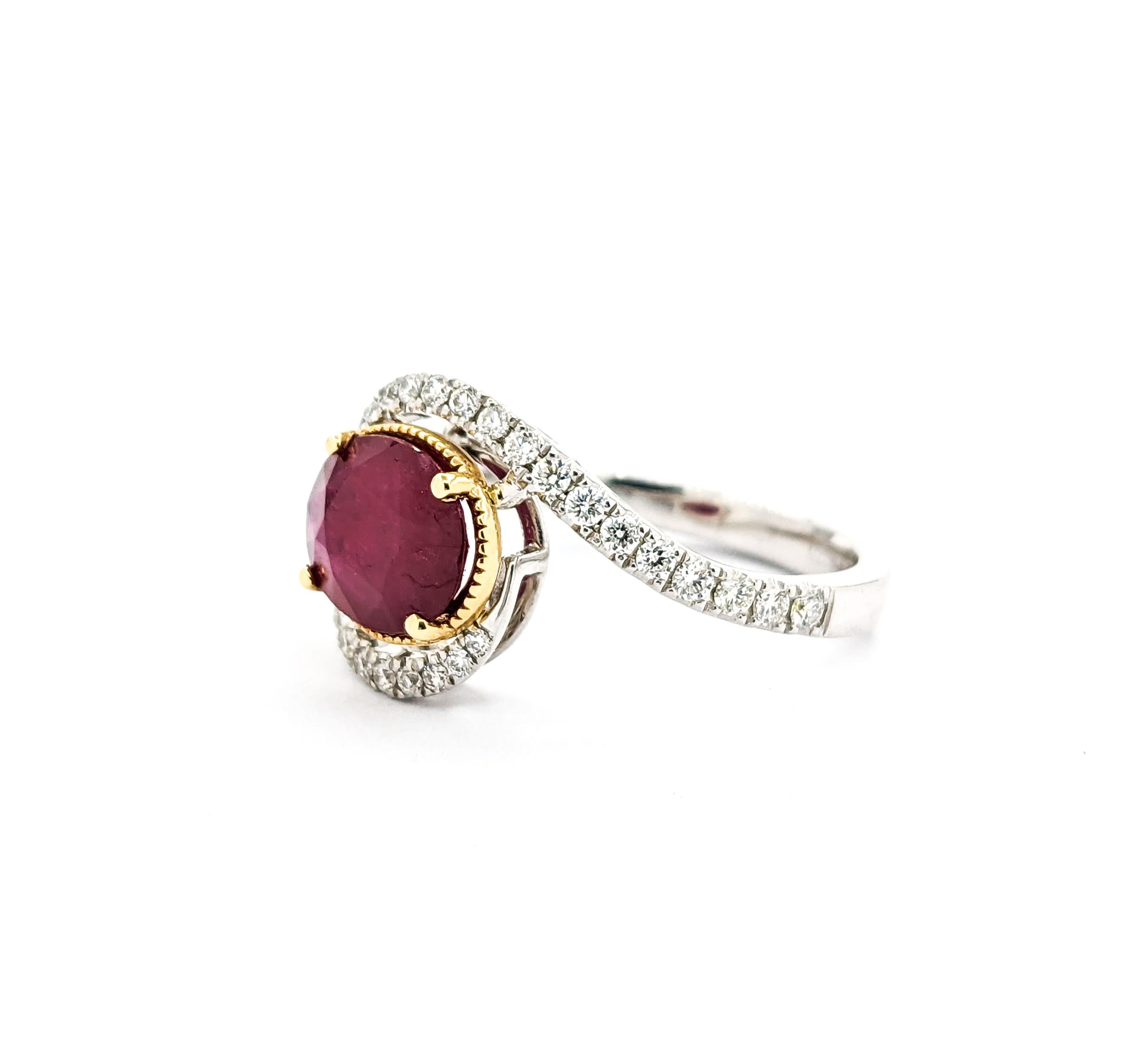 Oval Cut 1.8ct Ruby & .34ctw Diamond Ring In Platinum For Sale