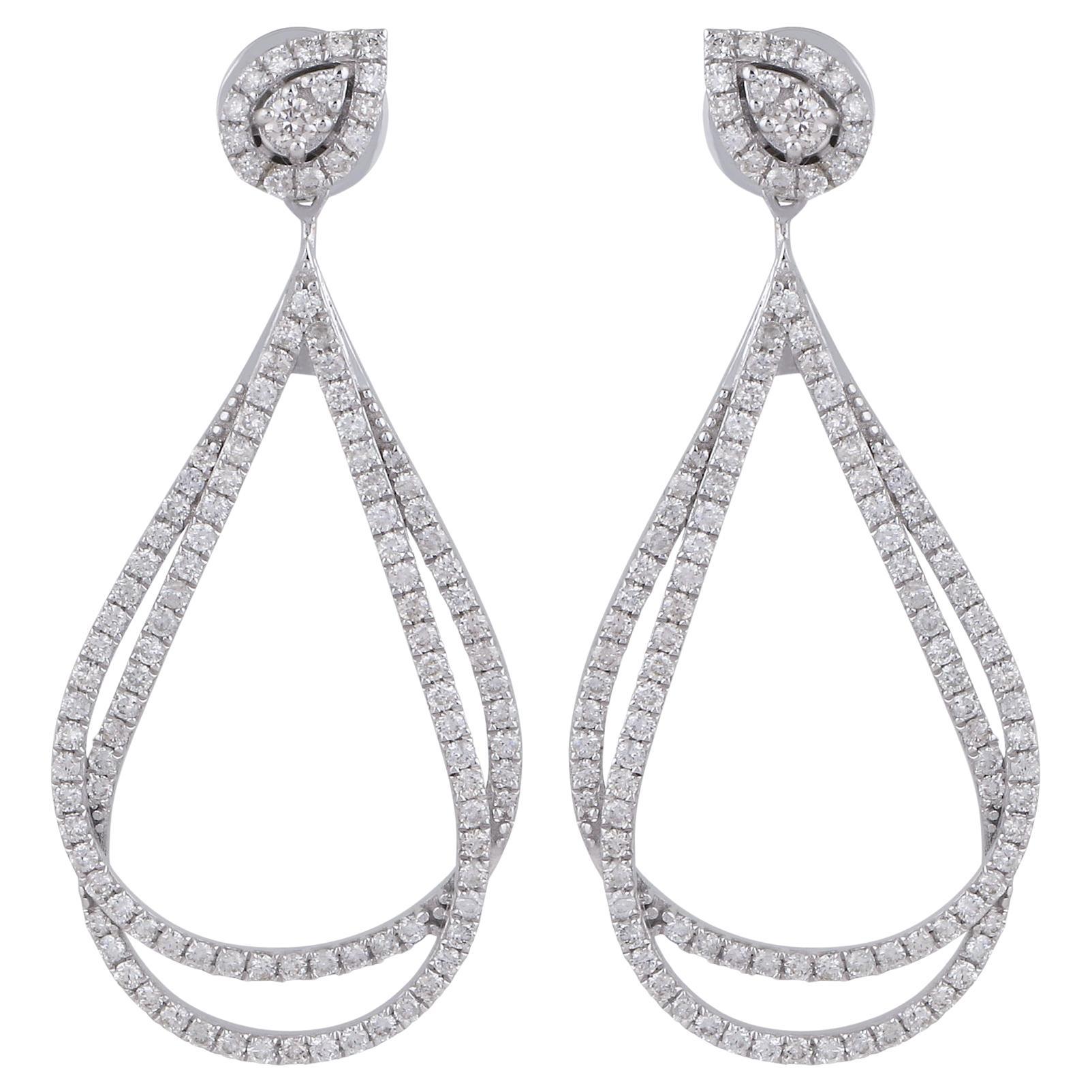 Pendientes lágrima con pavé de diamantes SI/H de 1,8 ct Oro blanco 14k en venta