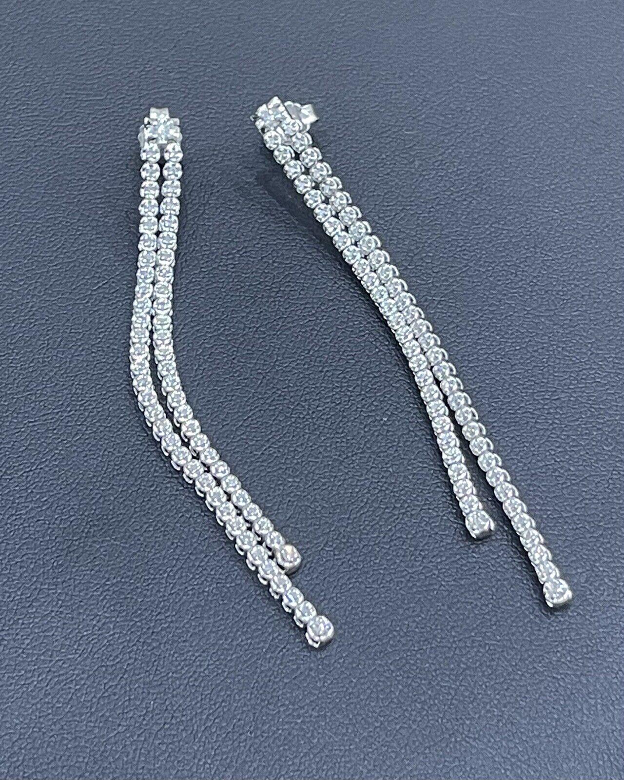 18ct Solid White Gold Diamond Earrings 0.50ct Long Tennis Drop Cocktail Studs For Sale 1