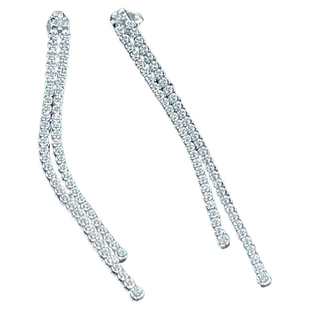 18ct Solid White Gold Diamond Earrings 0.50ct Long Tennis Drop Cocktail Studs For Sale