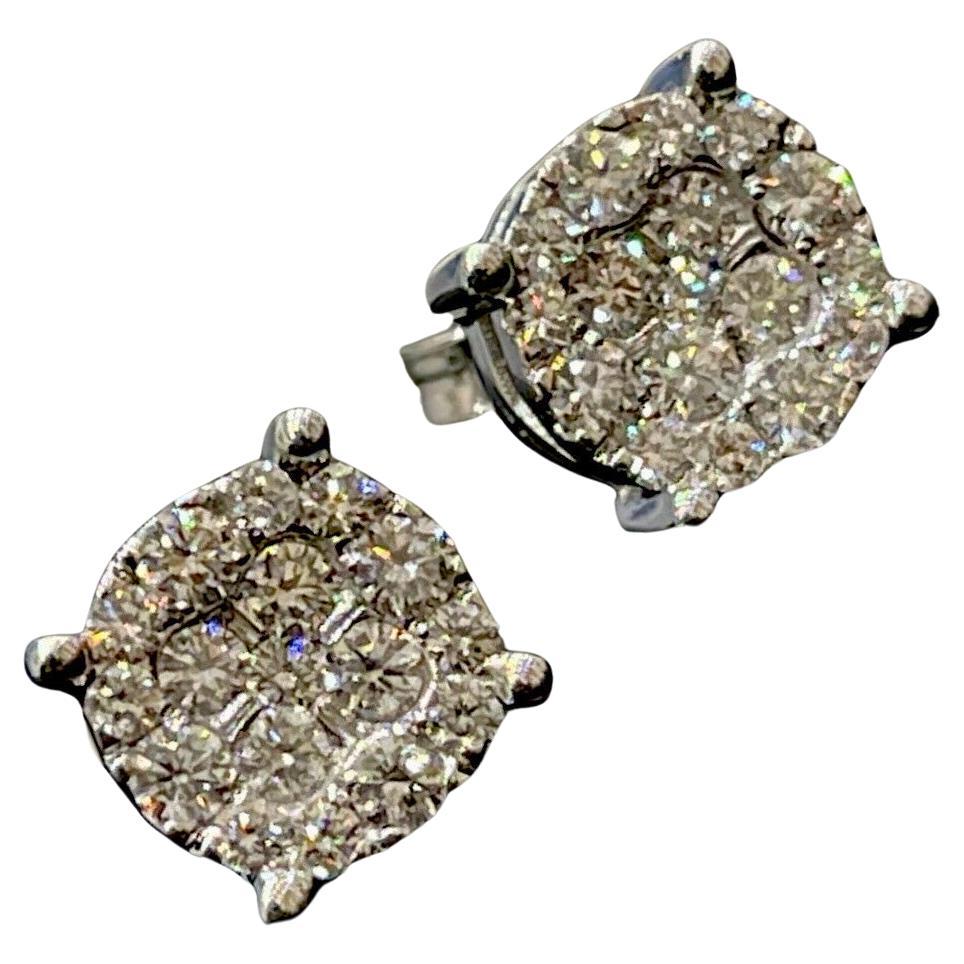 18 Karat massive Weißgold Diamant-Ohrringe 1 Karat runde Halo-Cluster-Ohrstecker 1 Karat