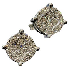 18ct Solid White Gold Diamond Earrings 1ct Round Halo Cluster Studs 1 Carat