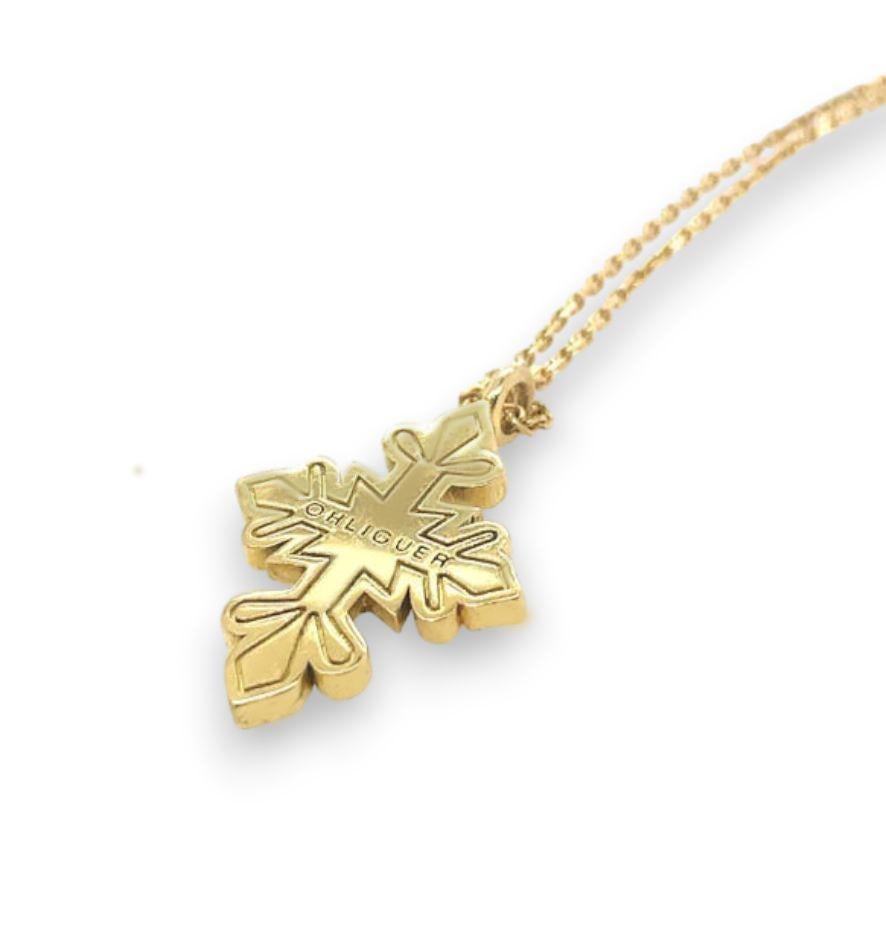 Collier pendentif croix en or jaune massif 18 carats avec turquoise et diamants Neuf - En vente à Brisbane, AU