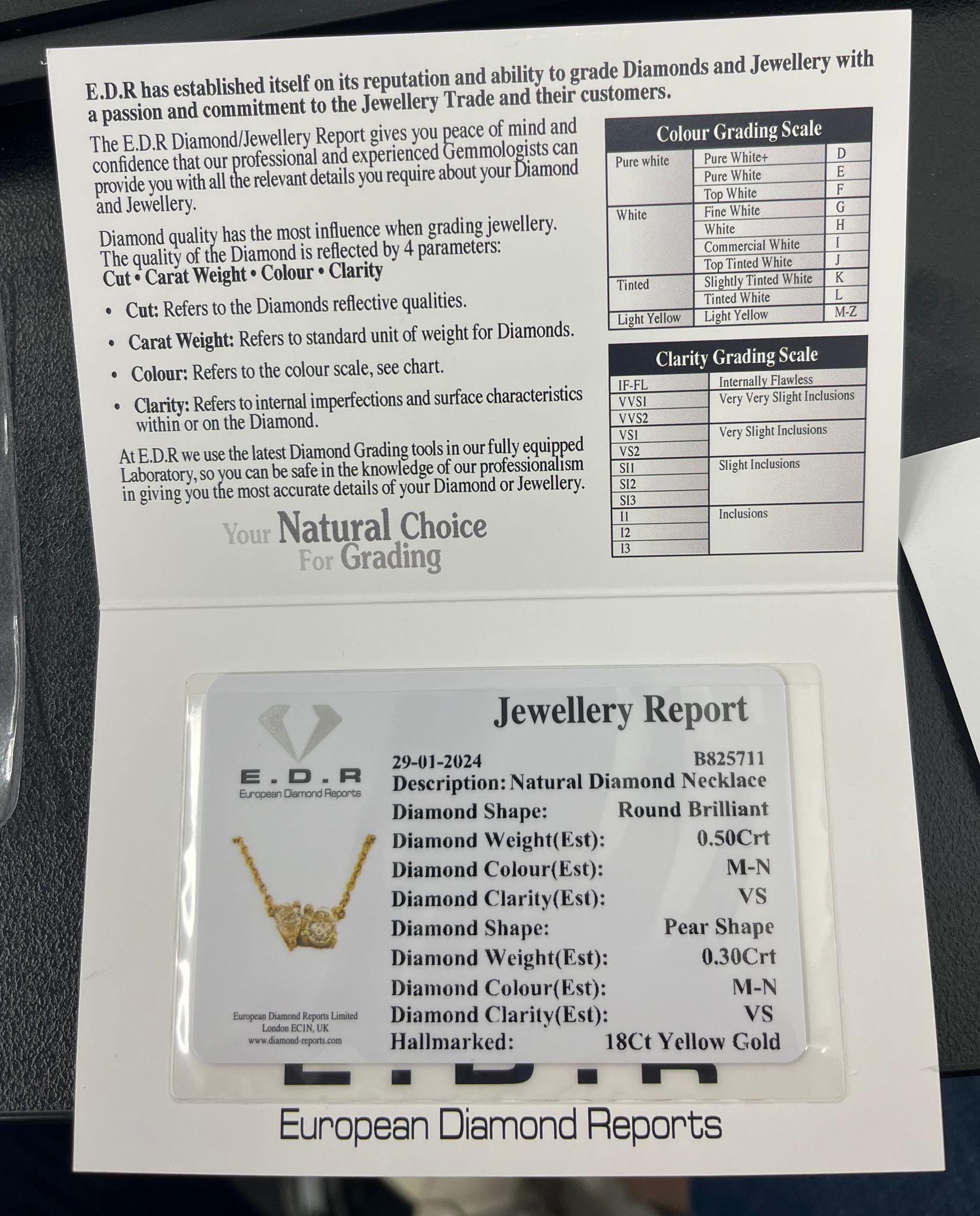 Toi et Moi, collier pendentif en or jaune massif 18 carats avec poire et diamants ronds en vente 3