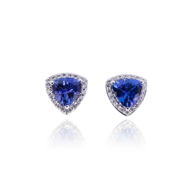 A classic collection from Cheshire Jewels, a vibrant tanzanite stud earrings well crafted in 18ct white gold surrounded by sparkling diamonds.

This tanzanite is AAA+ grade quality and best suited for party or special occasion. Matching pendant and