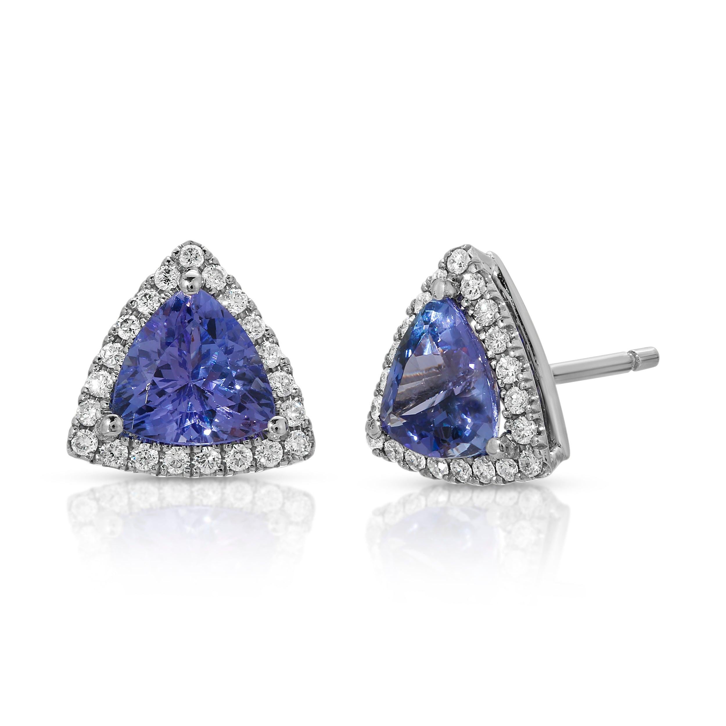 Modernist 18ct Tanzanite Diamond Studs For Sale