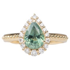 1.8ct Teal Montana Sapphire with Diamond Halo 14K Yellow Gold Engagement Ring