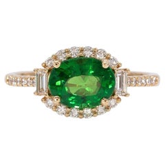 1.8Ct Tsavorite Garnet Ring with Earth-Mined Diamond Accents: Solid 14K Gold