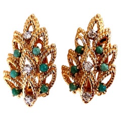 .18ct Turquoise Diamond Leaf Pattern Clip Earrings