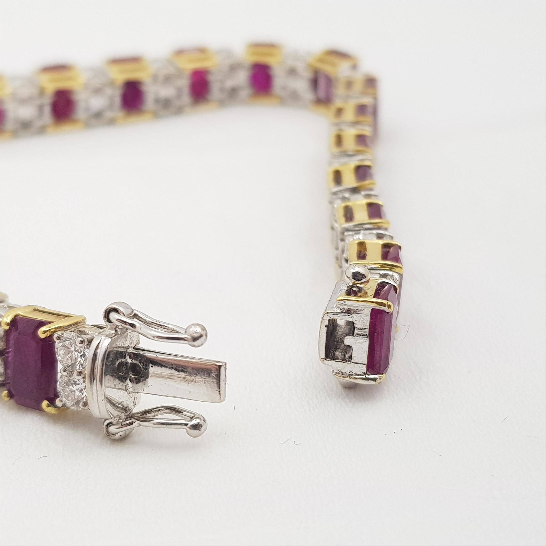18ct Two Tone Gold Burmese Ruby & 4.5ct TW Diamond Bracelet Val $62765 AUD For Sale 5