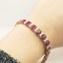 18ct Two Tone Gold Burmese Ruby & 4.5ct TW Diamond Bracelet Val $62765 AUD