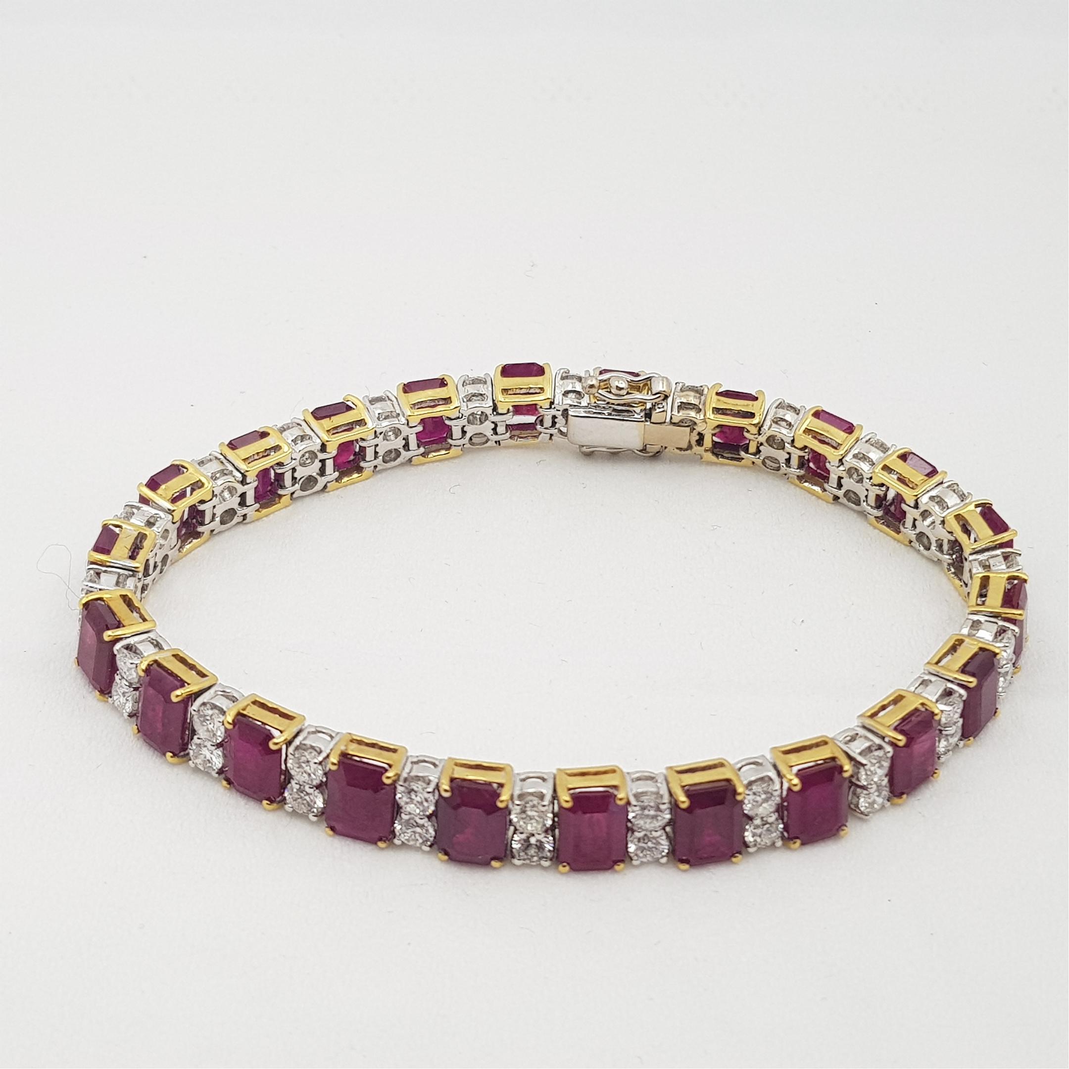 Women's 18ct Two Tone Gold Burmese Ruby & 4.5ct TW Diamond Bracelet Val $62765 AUD For Sale