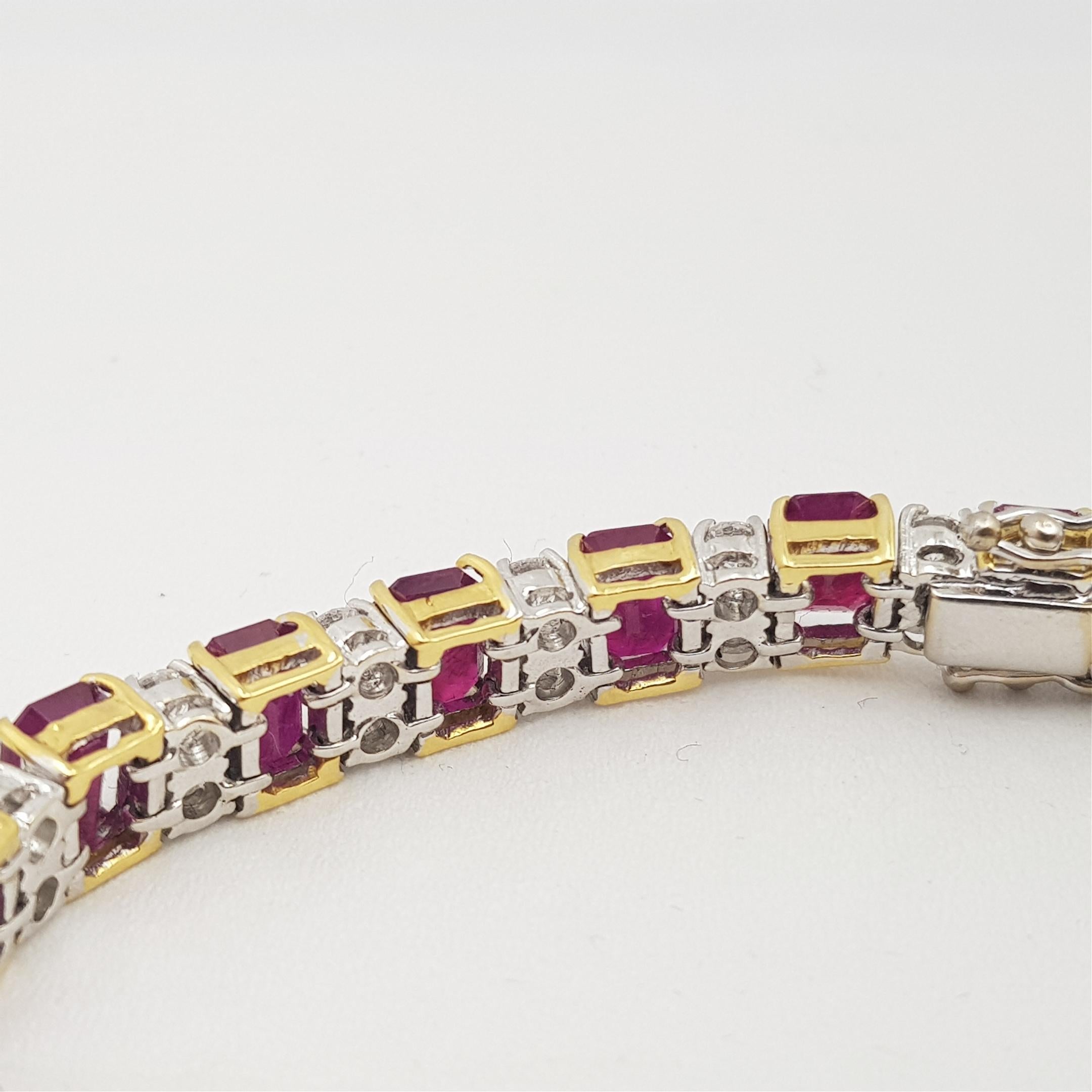18ct Two Tone Gold Burmese Ruby & 4.5ct TW Diamond Bracelet Val $62765 AUD For Sale 1
