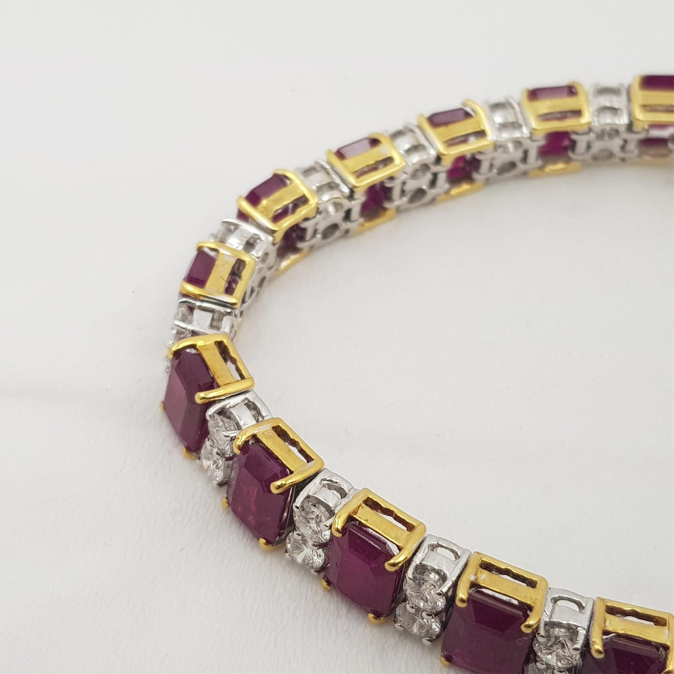 18ct Two Tone Gold Burmese Ruby & 4.5ct TW Diamond Bracelet Val $62765 AUD For Sale 2