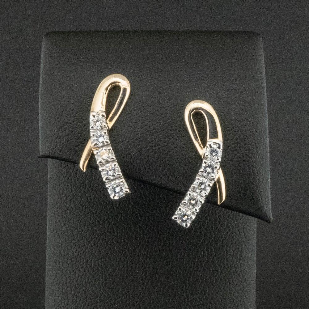 18 Carat Two-Tone Gold Diamond Earrings 3.3g For Sale
