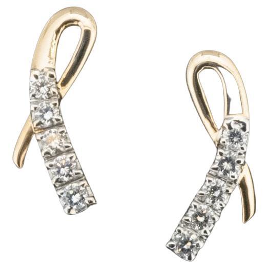Women's 18 Carat Two-Tone Gold Diamond Earrings 3.3g For Sale