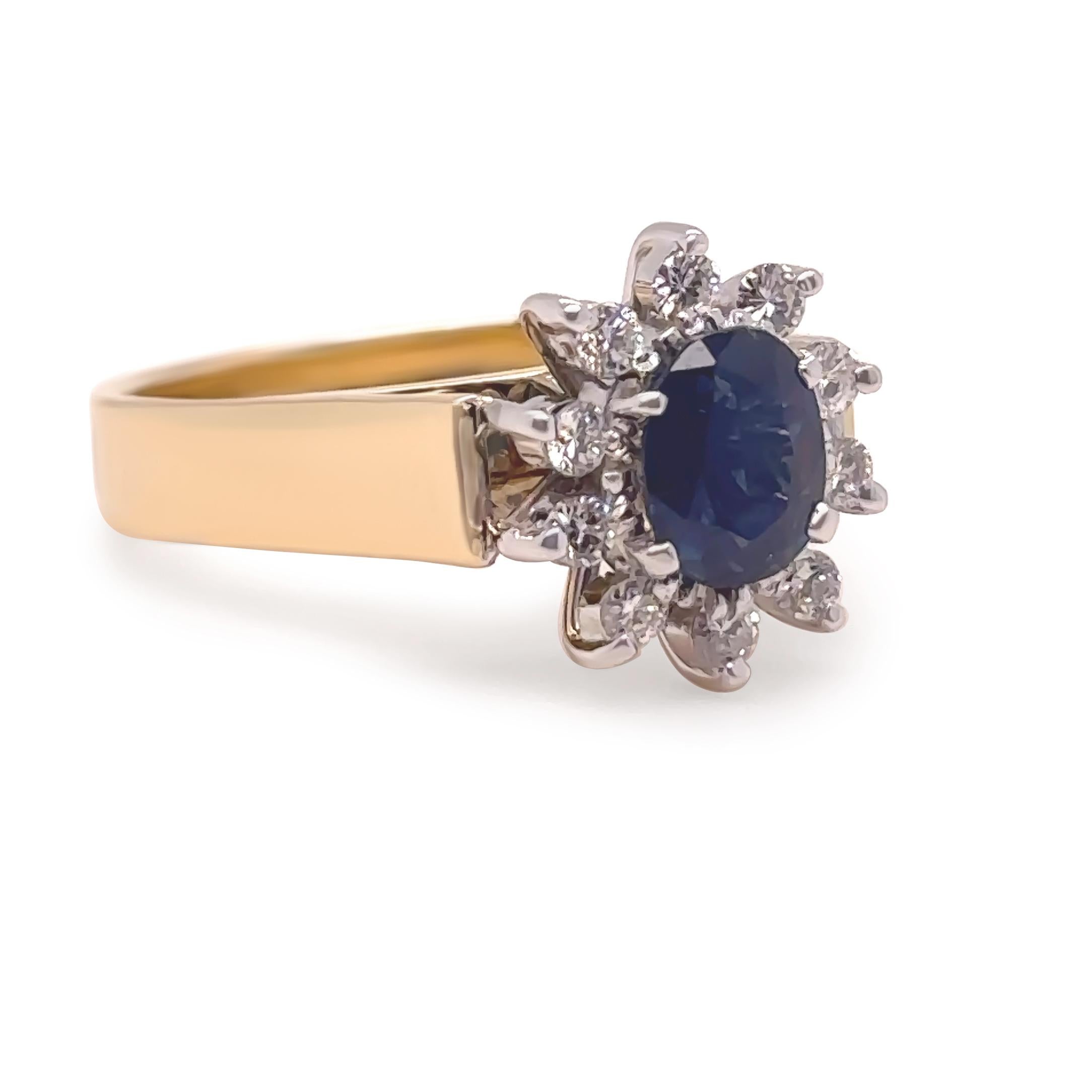 Taglio ovale Anello con zaffiro e diamante in oro bicolore 18ct 1,45ct 6,5g in vendita