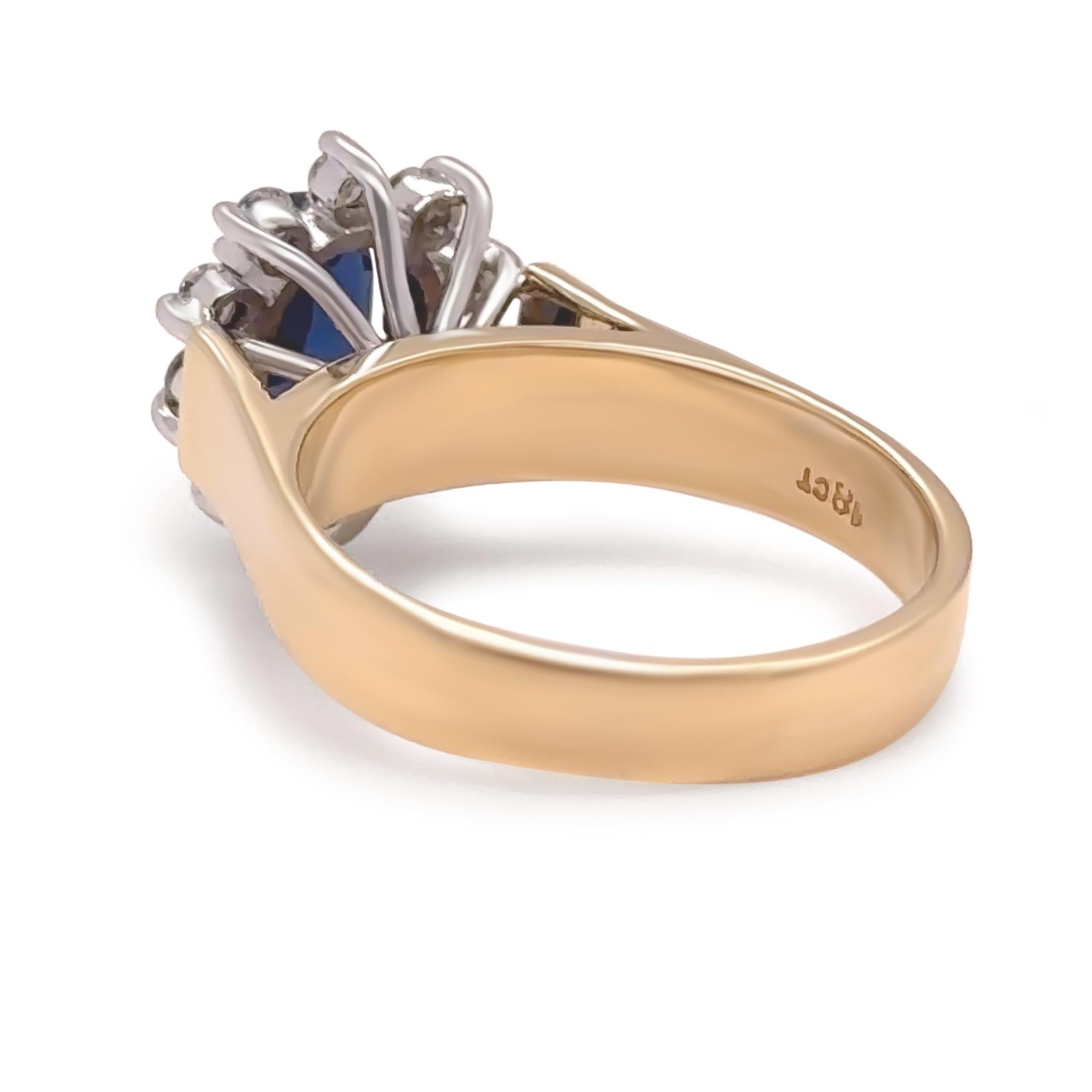 Anello con zaffiro e diamante in oro bicolore 18ct 1,45ct 6,5g In condizioni ottime in vendita a SYDNEY, NSW