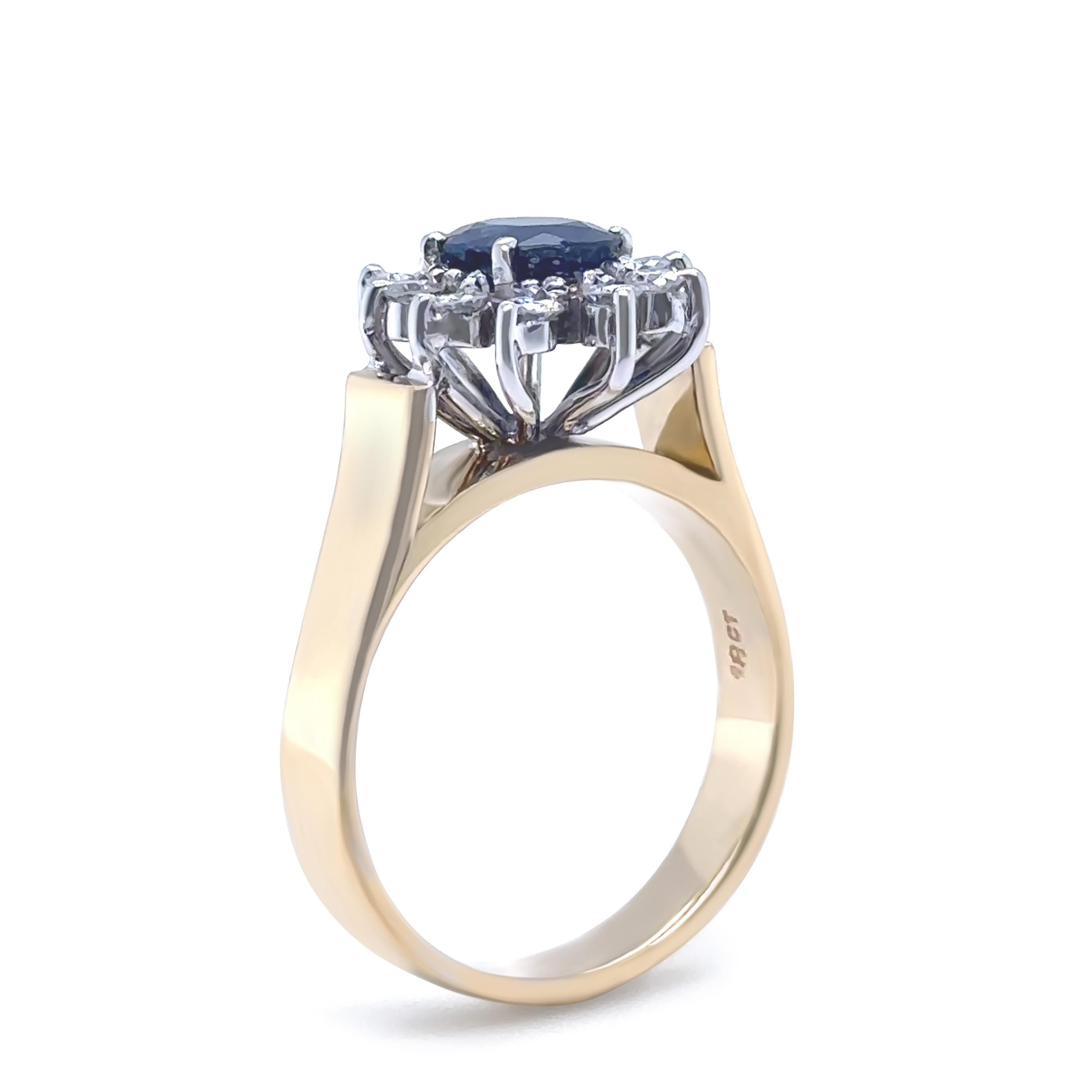 Anello con zaffiro e diamante in oro bicolore 18ct 1,45ct 6,5g in vendita 2