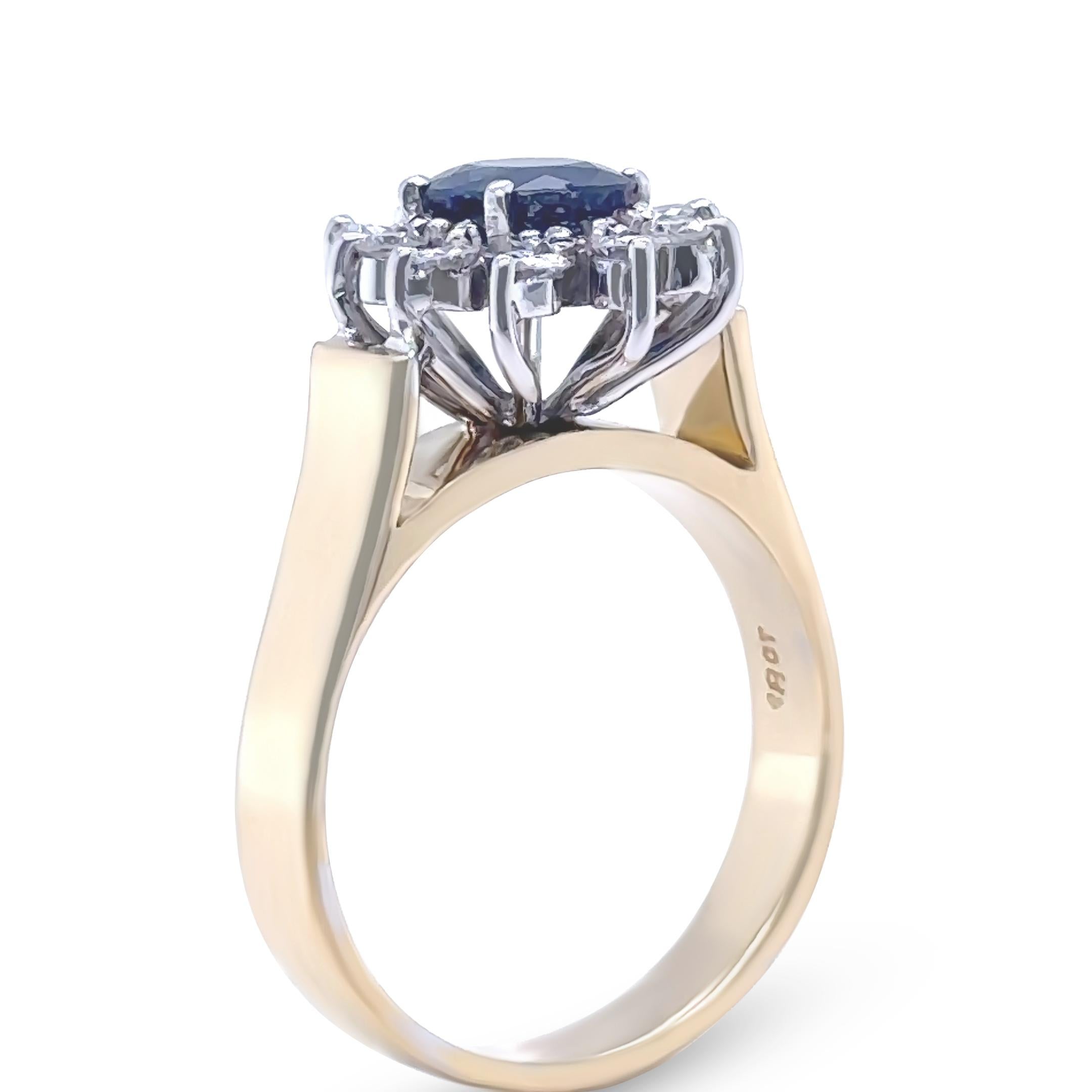 Anello con zaffiro e diamante in oro bicolore 18ct 1,45ct 6,5g in vendita 3