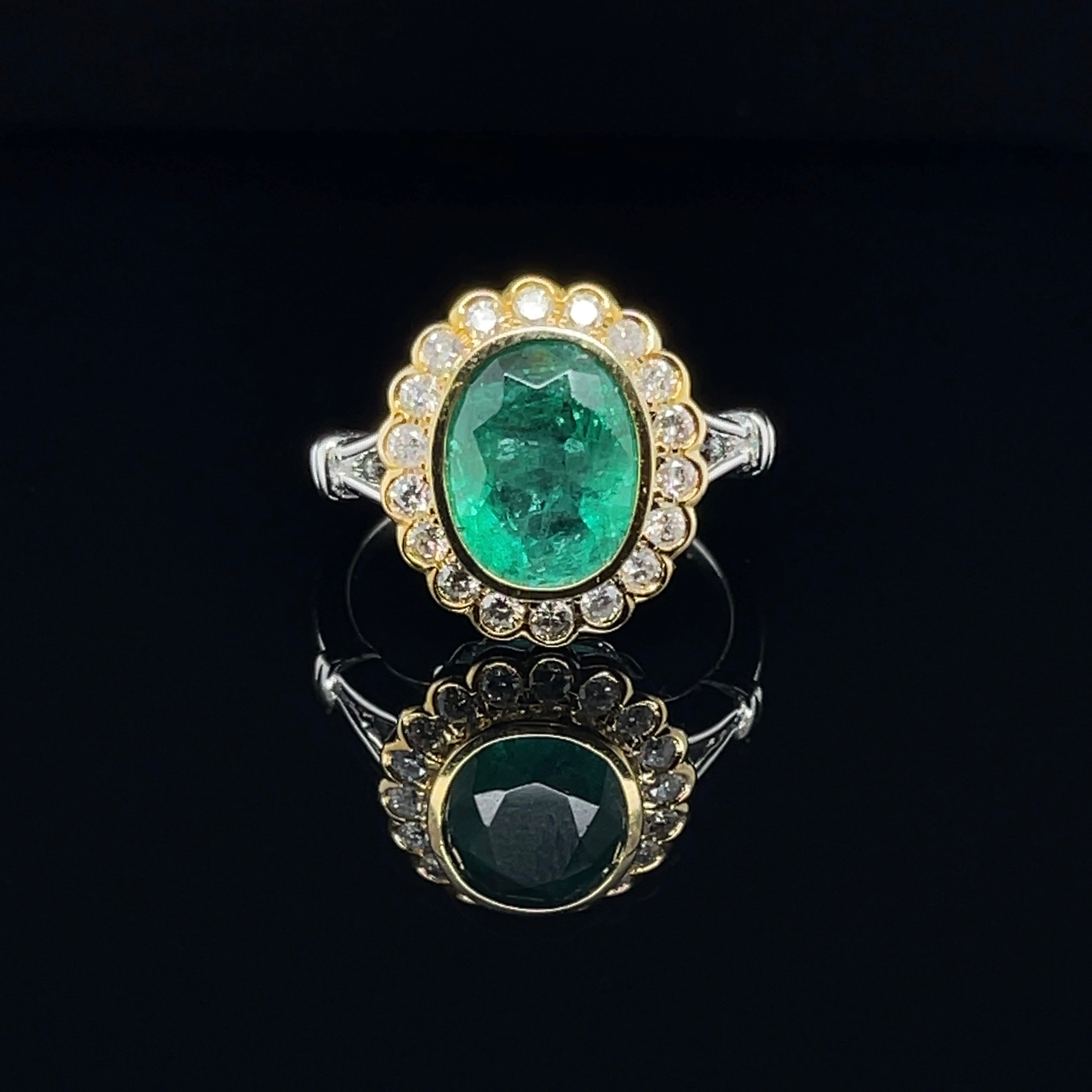 For Sale:  18ct Two Tone Yellow and White Gold 'Heather' Emerald Ring 5