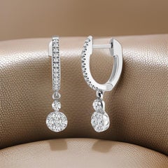 18ct White 0.50ct Diamond Earrings Daisy Drop Hoops