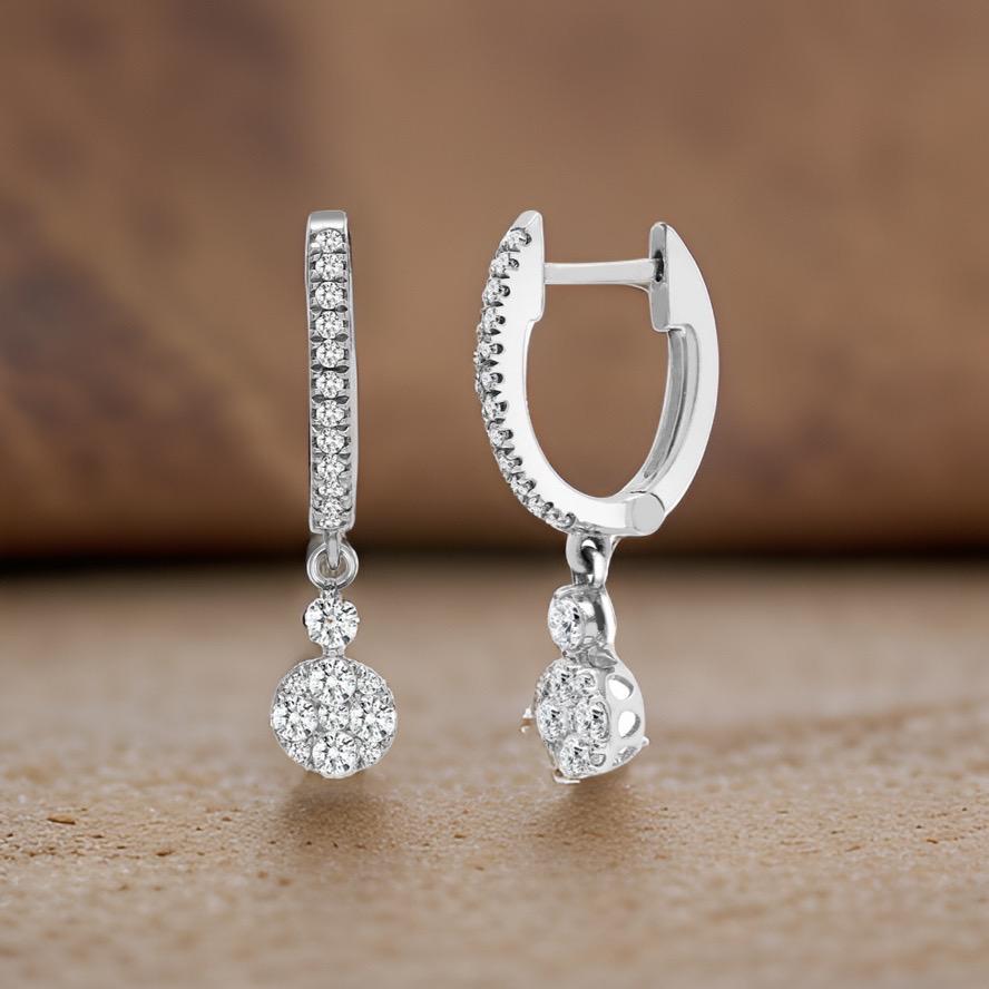 Bead 18ct White 0.50ct Diamond Earrings Daisy Drop Hoops For Sale