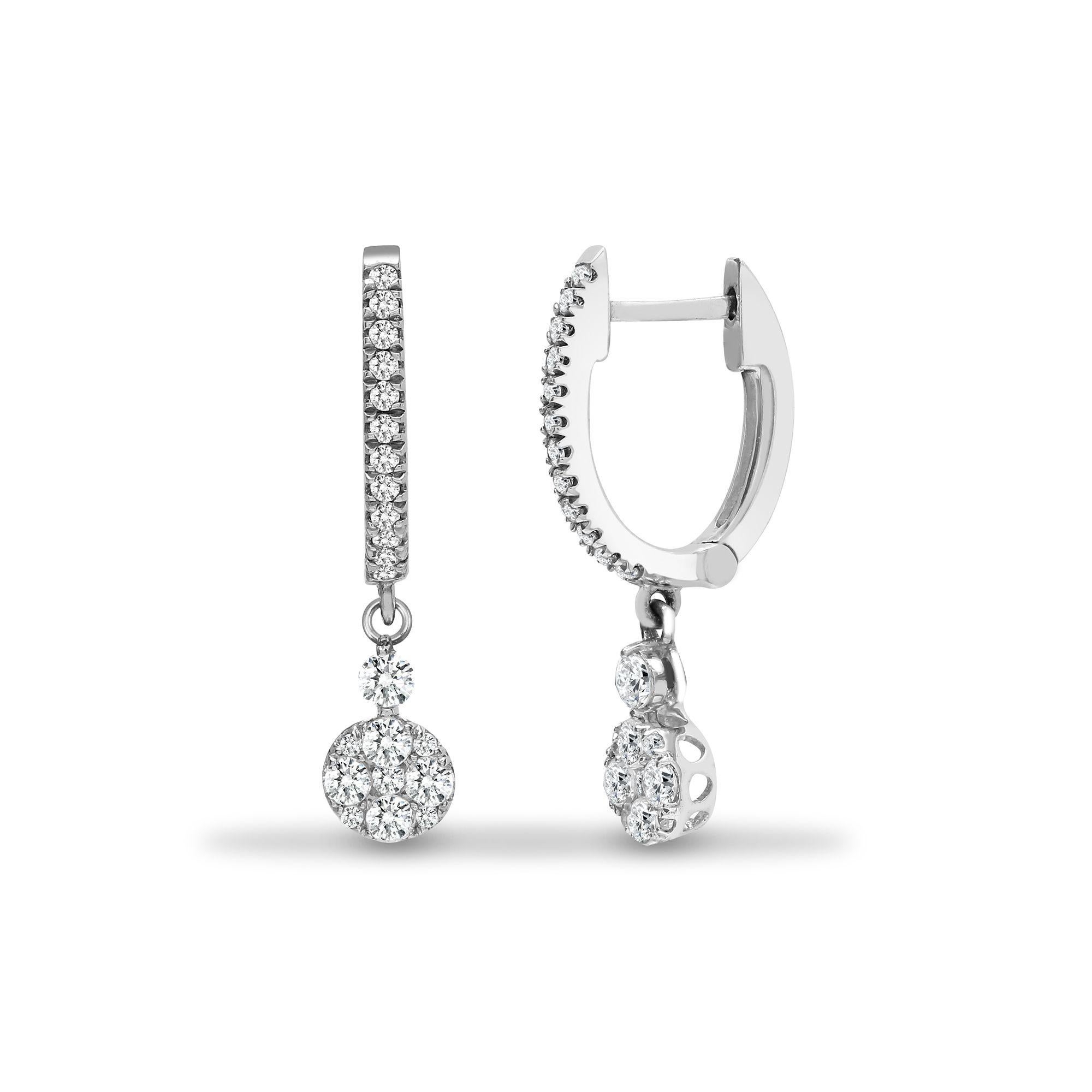 18ct White 0.50ct Diamond Earrings Daisy Drop Hoops In New Condition For Sale In Ilford, GB