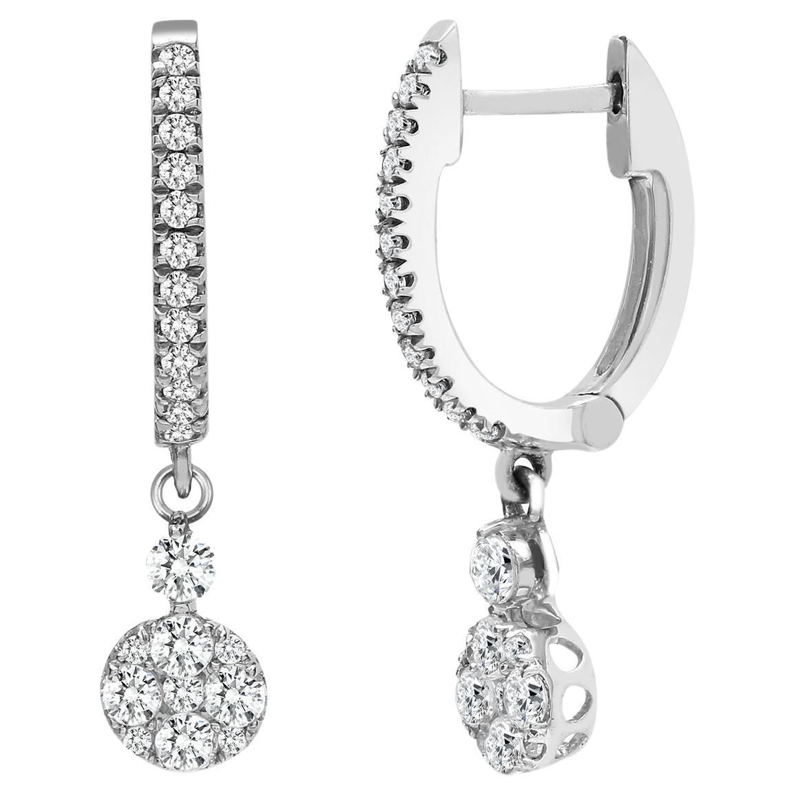 18ct White 0.50ct Diamond Earrings Daisy Drop Hoops For Sale