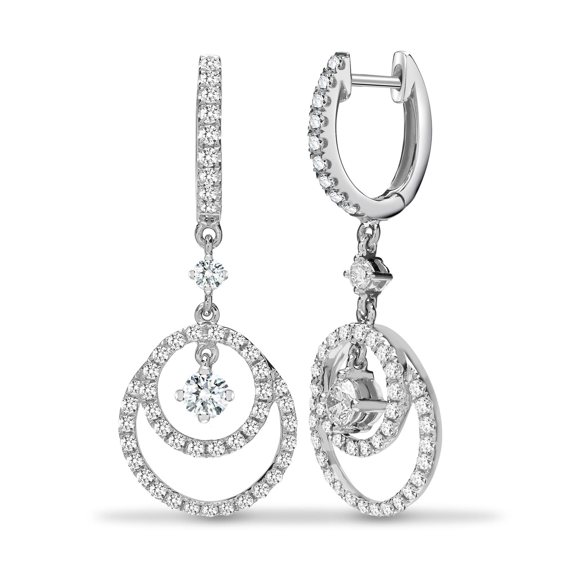 Women's 18ct White 1.01ct Diamond Drop Earrings Circle Drop Hoops For Sale