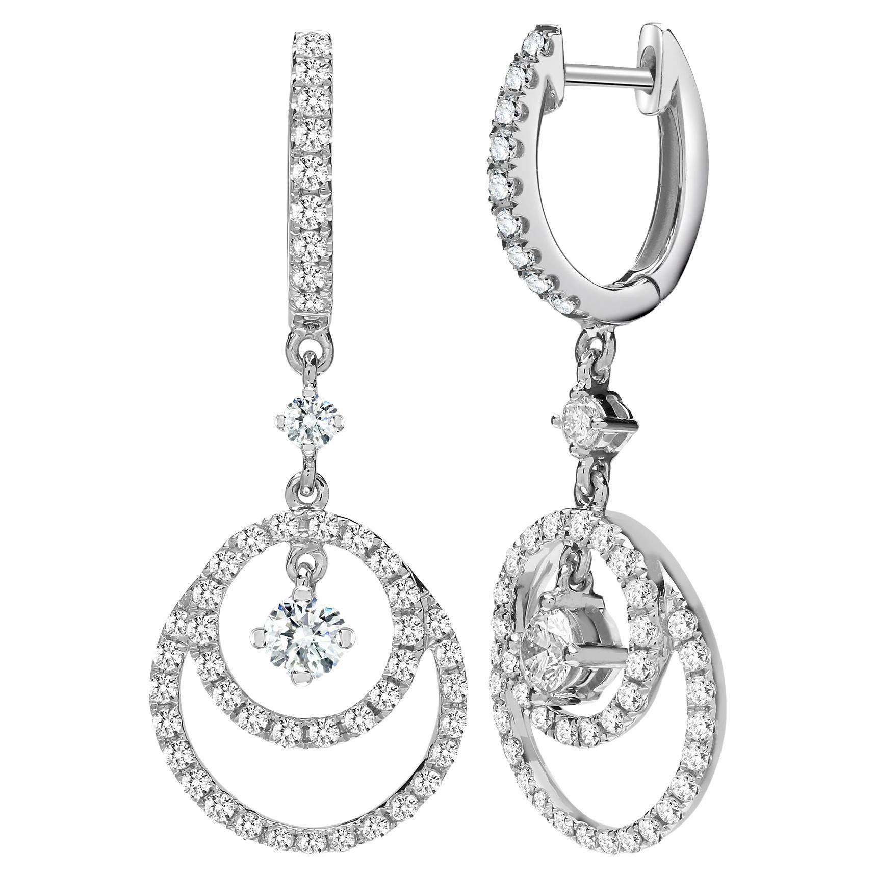 18ct White 1.01ct Diamond Drop Earrings Circle Drop Hoops For Sale