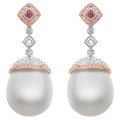 18ct White and Rose Gold Australia South Sea Pearls and Diamond Earrings