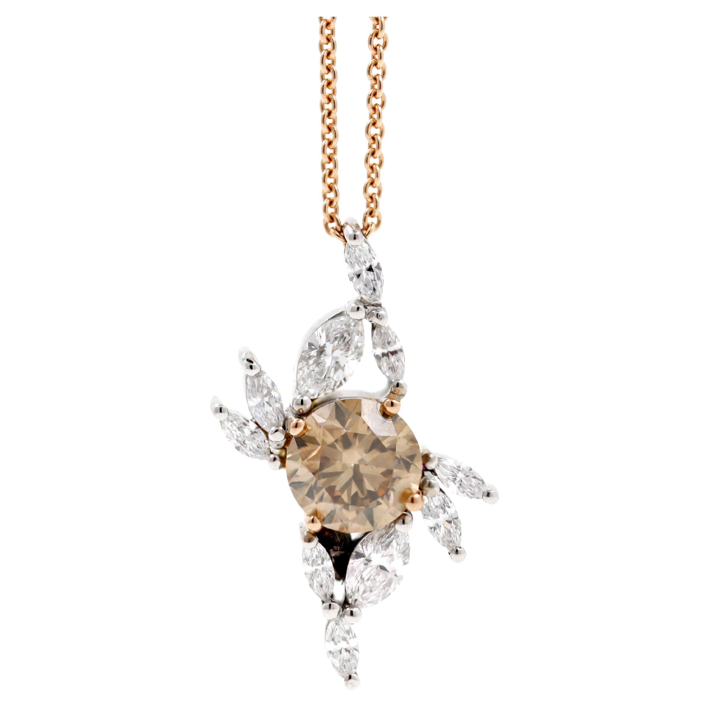 18ct White and Rose Gold Australian Argyle Champagne Diamond Necklace For Sale