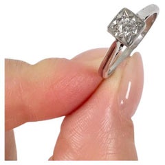 Antique 18ct White Gold 0.15ct Square Set Single Stone Diamond Ring Hallmarked 1938