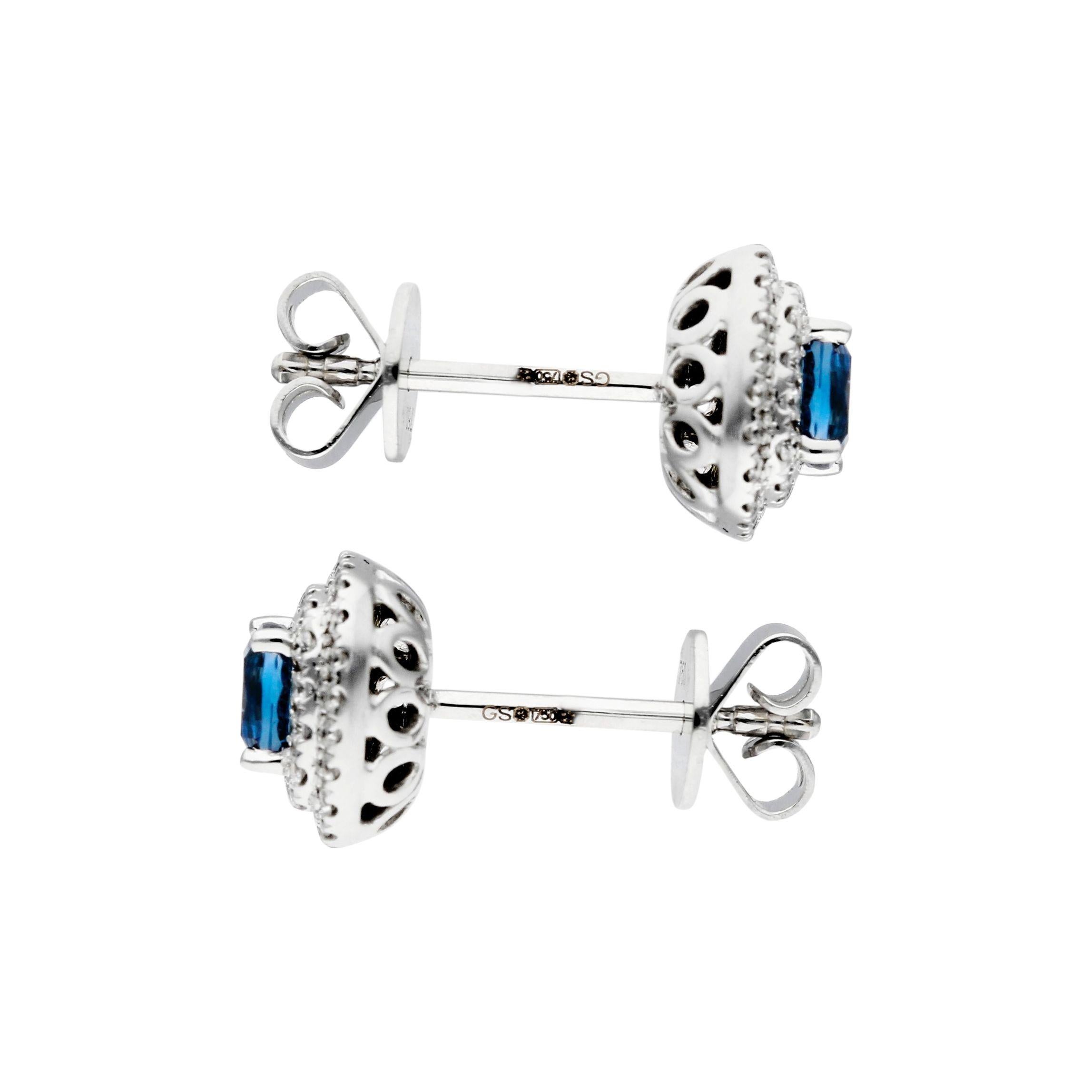 Modern 18ct White Gold 0.28ct Diamond & 0.86ct Sapphire Earrings For Sale