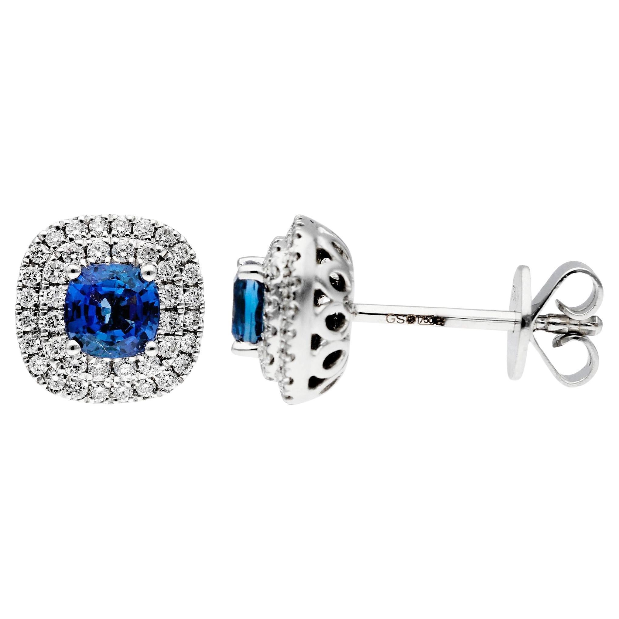 18ct White Gold 0.28ct Diamond & 0.86ct Sapphire Earrings For Sale