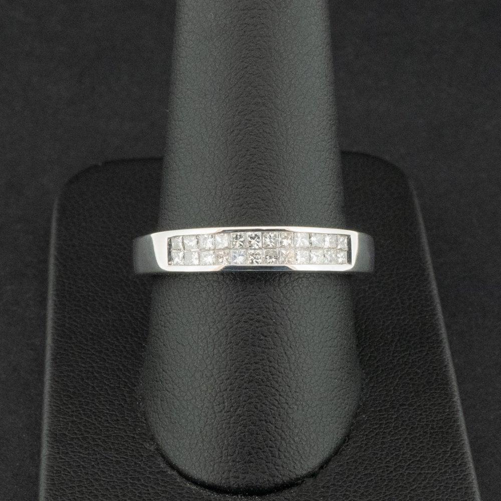 18ct Weißgold 0,46ct Princess Cut Diamant Double Channel Ring Größe S 6,5g im Angebot