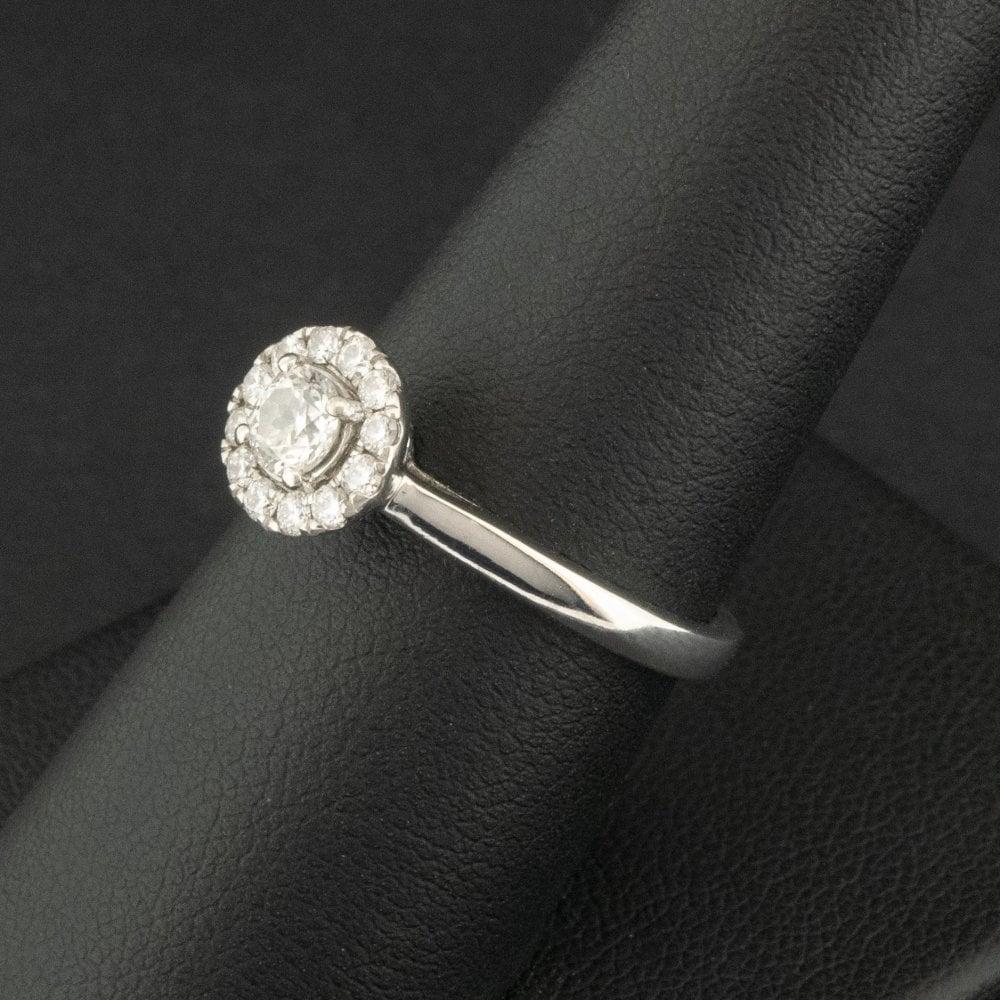 Round Cut 18ct White Gold 0.50ct Forever Diamond Halo Ring Size O 1/2 4.1g For Sale