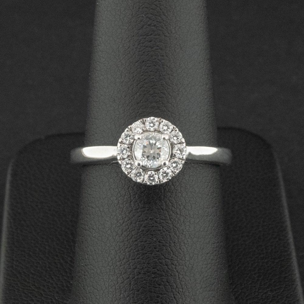 18ct White Gold 0.50ct Forever Diamond Halo Ring Size O 1/2 4.1g For Sale
