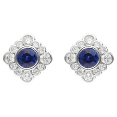 18ct White Gold 0.60ct Sapphire & 0.40ct Diamond Cluster Stud Earrings
