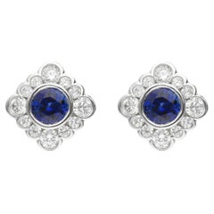 18ct White Gold 0.60ct Sapphire & 0.40ct Diamond Cluster Stud Earrings