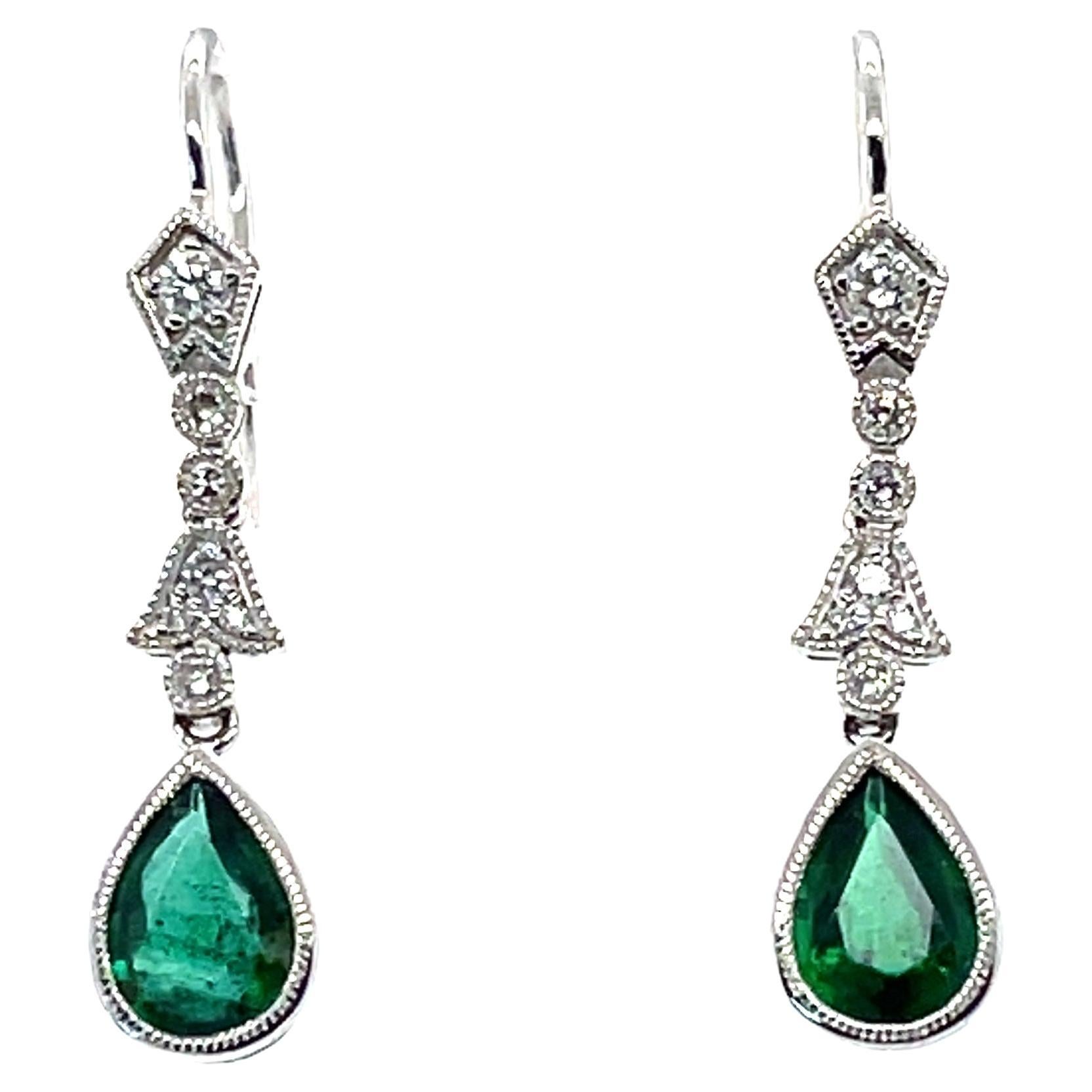 18ct White Gold 0.66ct Emerald and Diamond Earrings For Sale