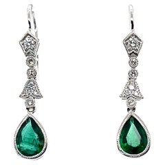 18ct White Gold 0.66ct Emerald and Diamond Earrings