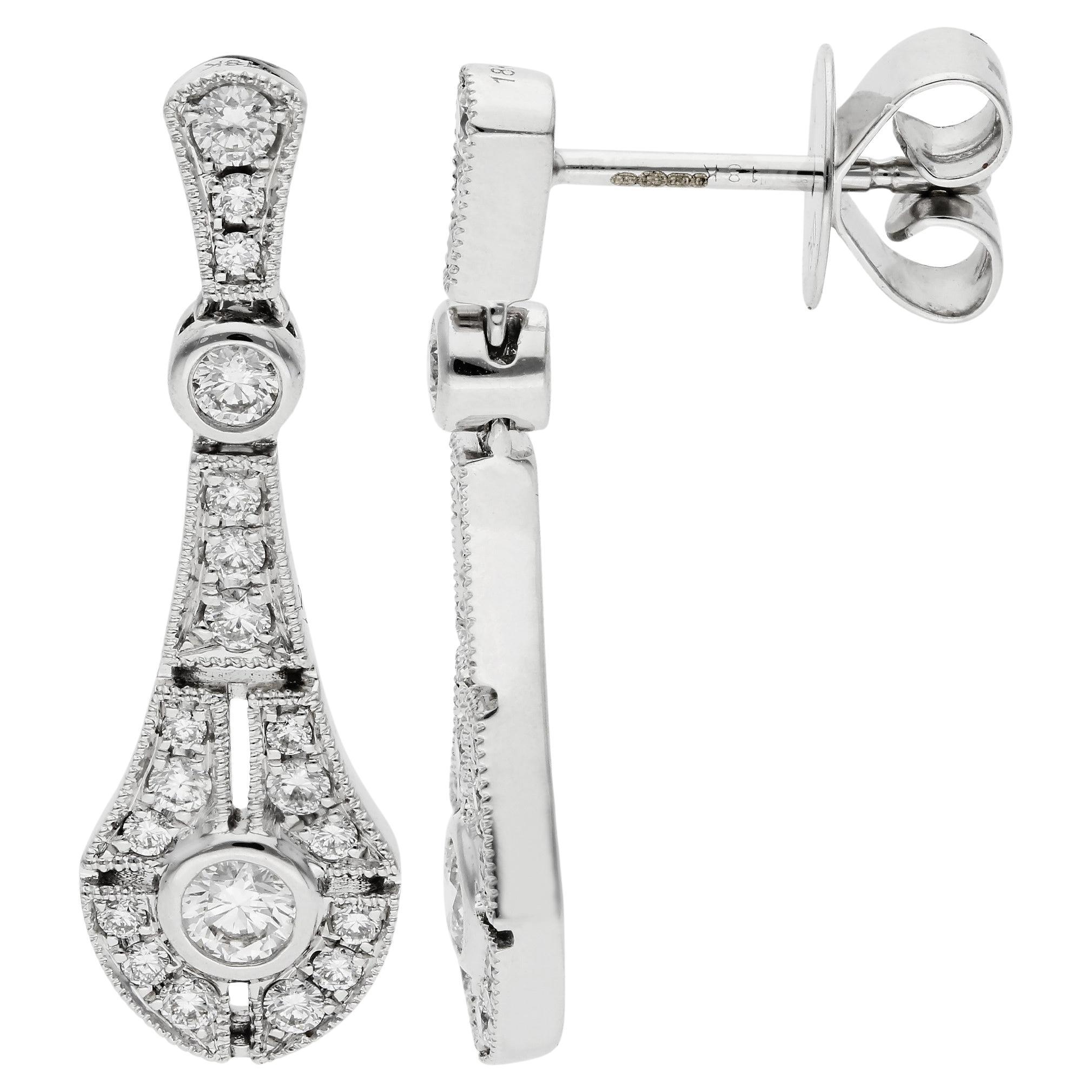 18ct White Gold 0.67ct Diamond Heirloom Drop Earrings For Sale