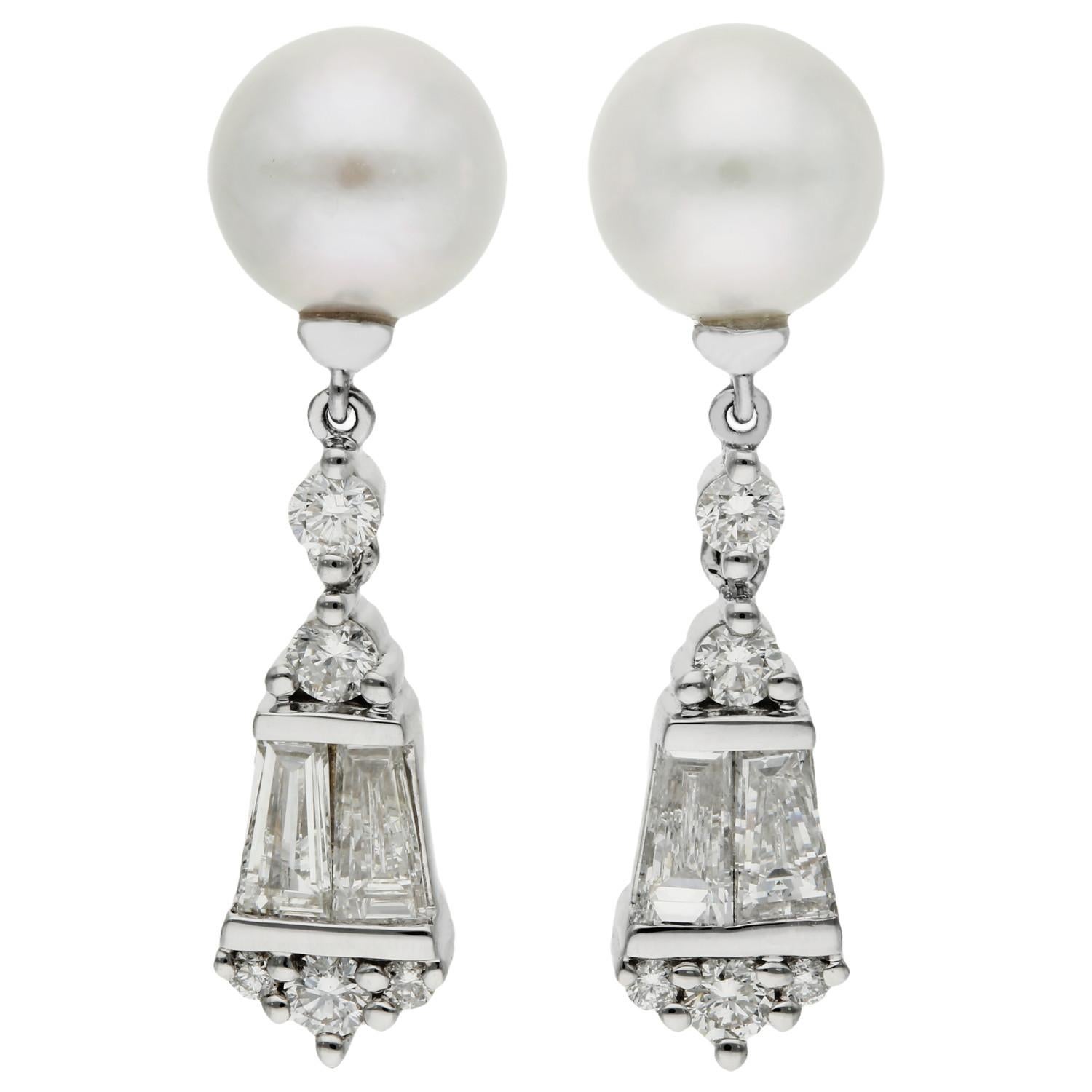 18ct White Gold 0.70ct Diamond & Pearl Earrings In New Condition For Sale In Birmingham, GB
