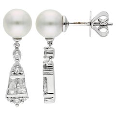 18ct White Gold 0.70ct Diamond & Pearl Earrings